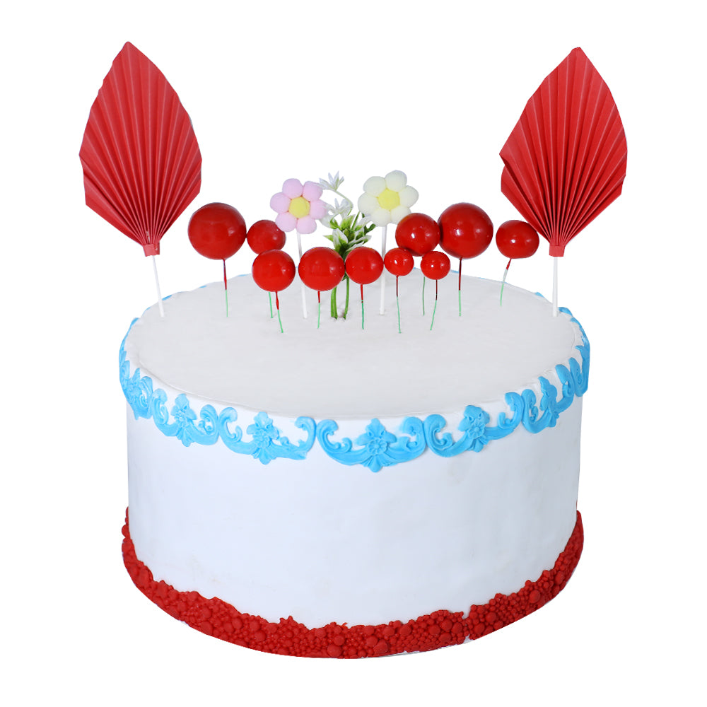 Red Faux Ball Topper With Palm Leave, And Flower 14Pcs Set