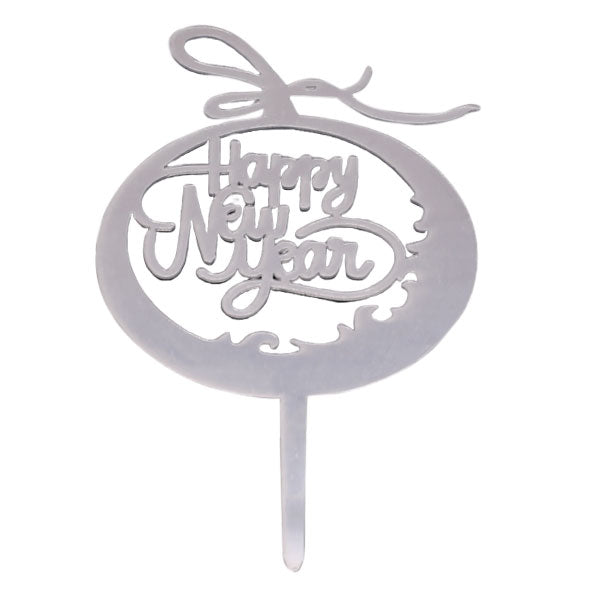 Happy New Year Cake Topper Silver