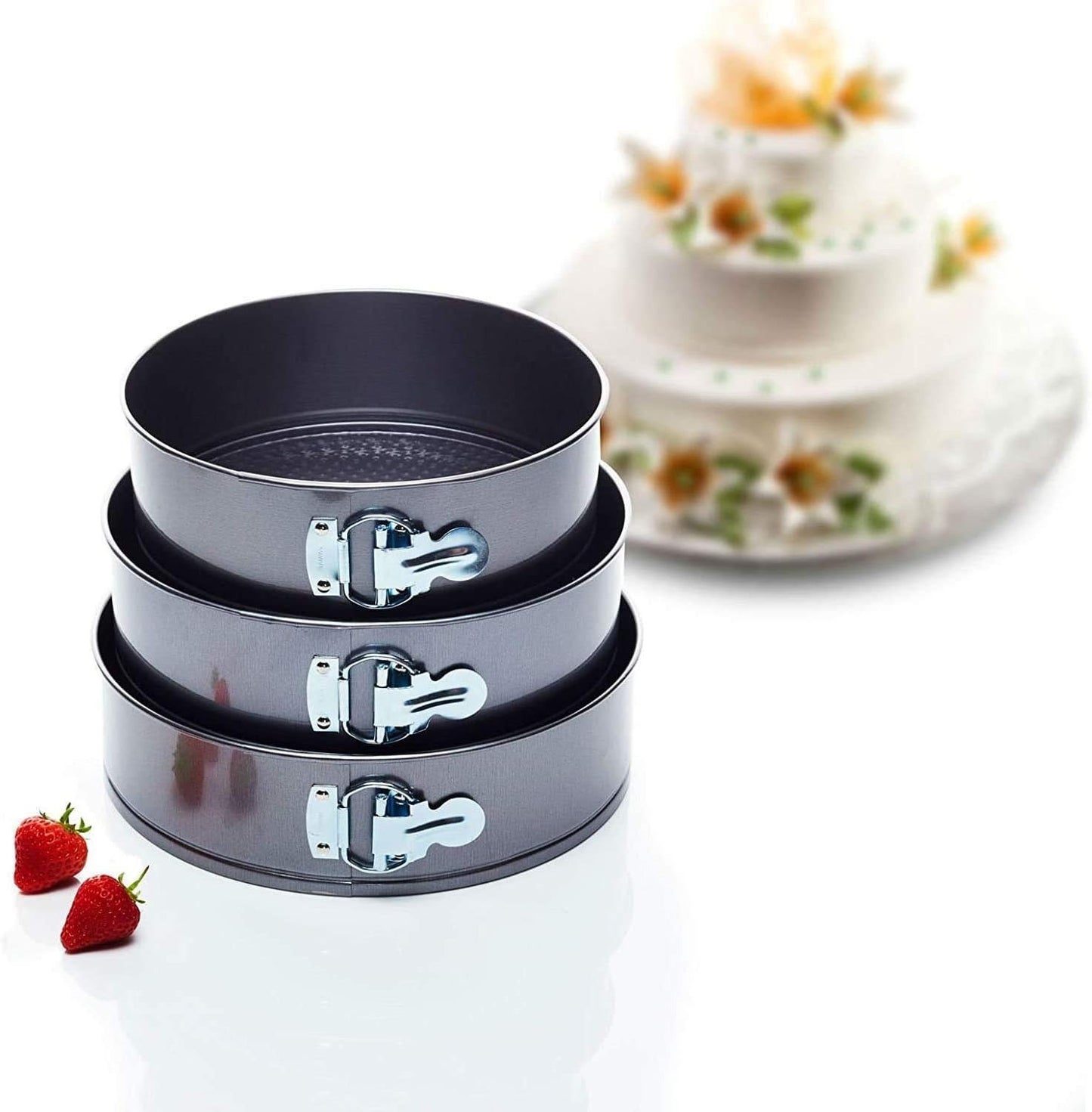 Round Springform Non-Stick Removeable Base Pan 3Pcs Set