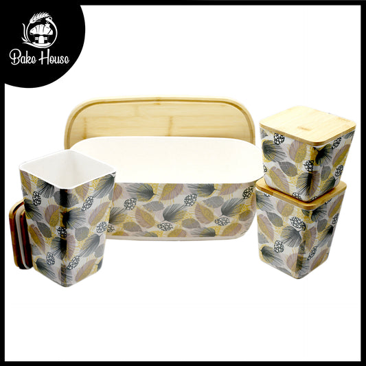Bamboo Fibre Leave Pattern Box With Lid 4Pcs Set