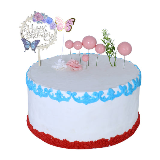 Happy Birthday Cake Topper With Faux Ball, Butterfly, And Flower 12Pcs Set (Pink)