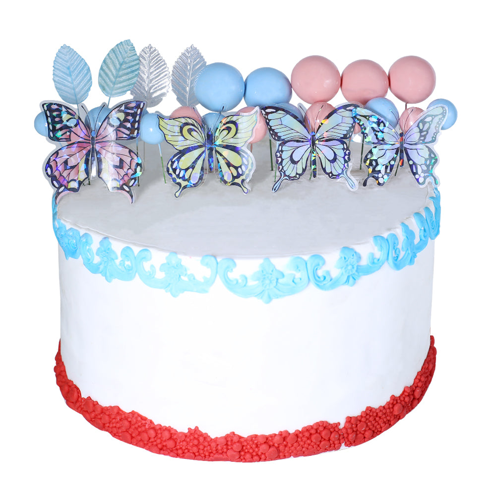 Pink And Blue Faux Ball Topper With Butterfly And Leaves 21Pcs Set