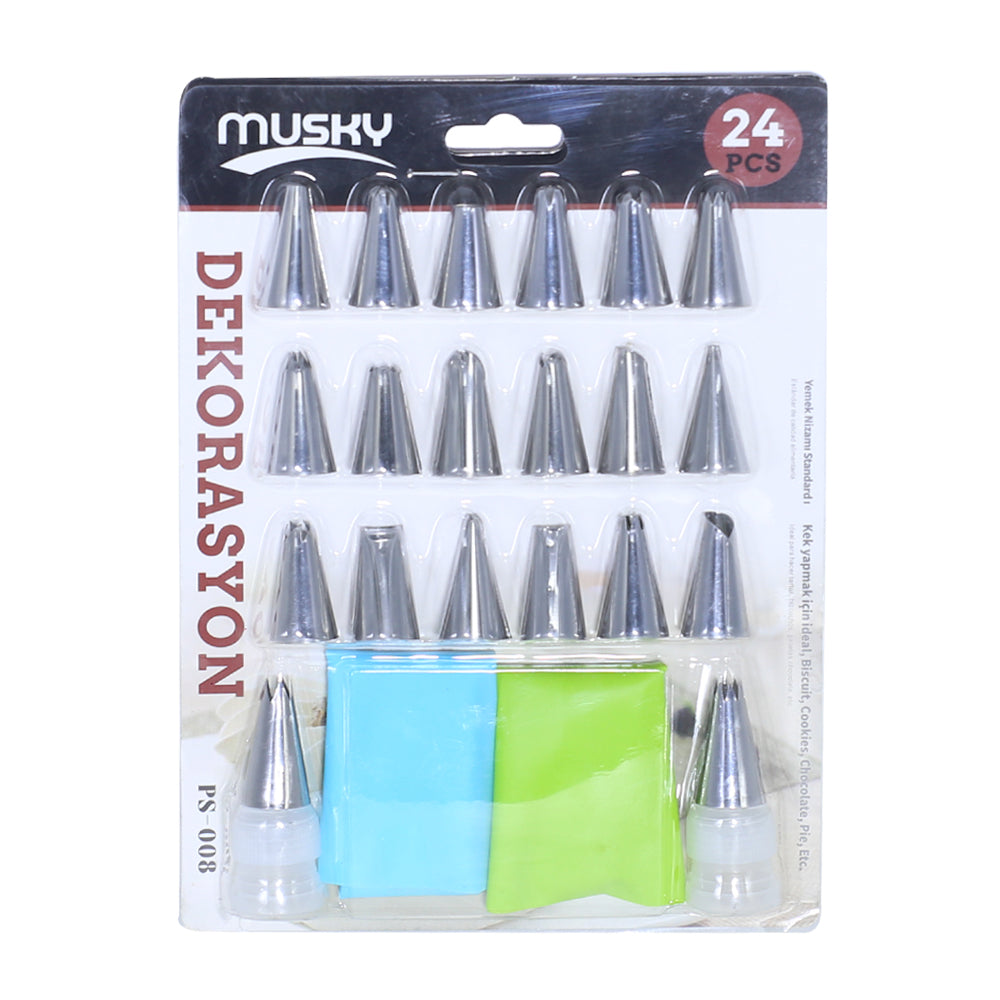 MUSKY 24Pcs Nozzle Set Steel With Coupler And 2 Icing Bag.