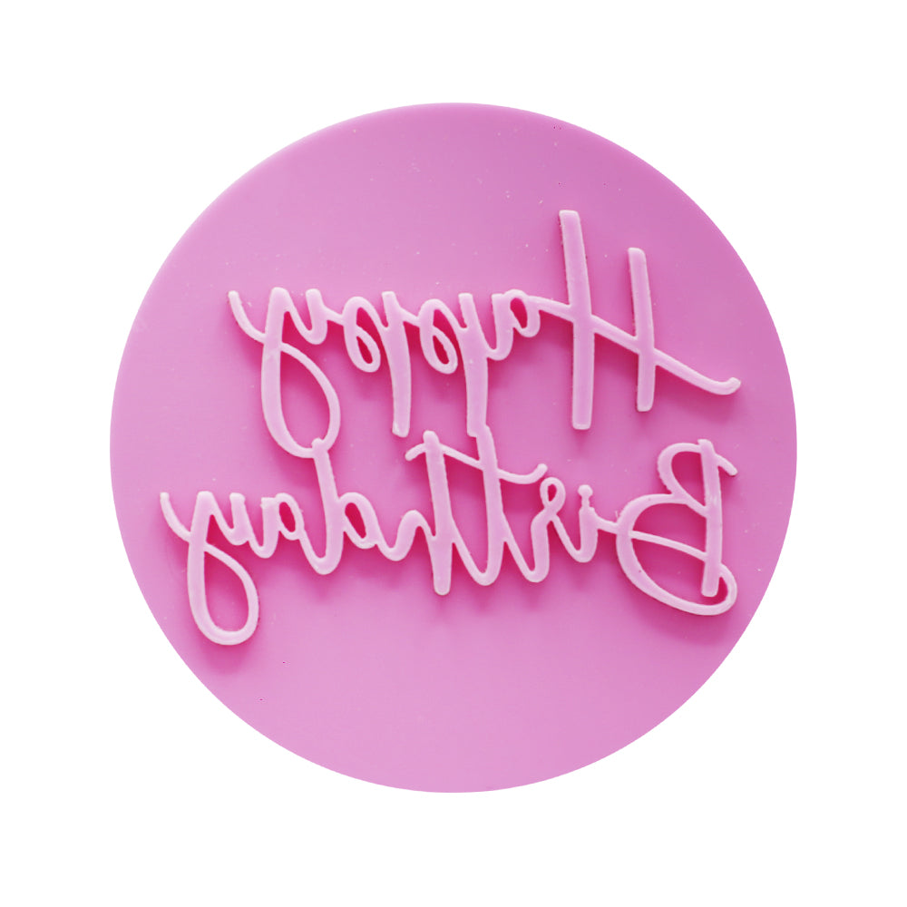 Happy Birthday Pink Fondant Stamp Plastic (Design 5)