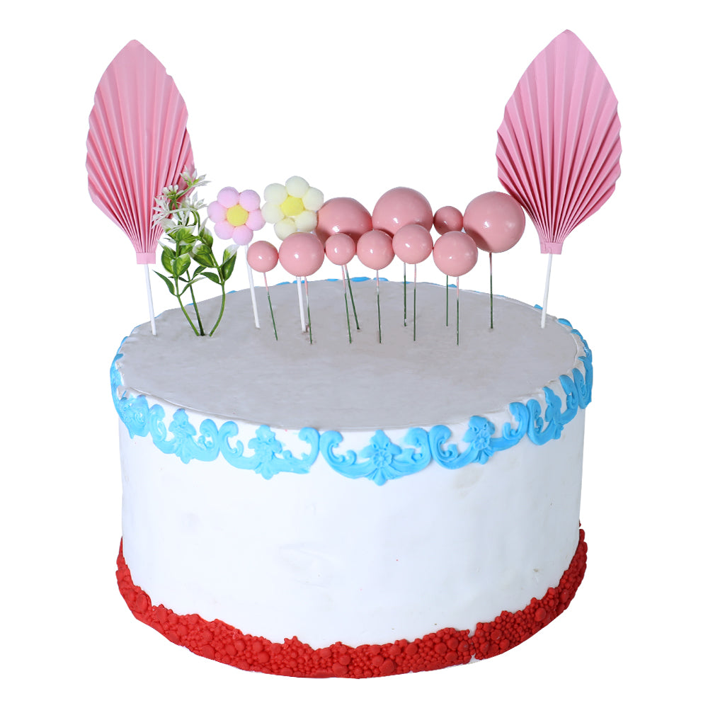 Pink Faux Ball Topper With Palm Leave, And Flower 14Pcs Set
