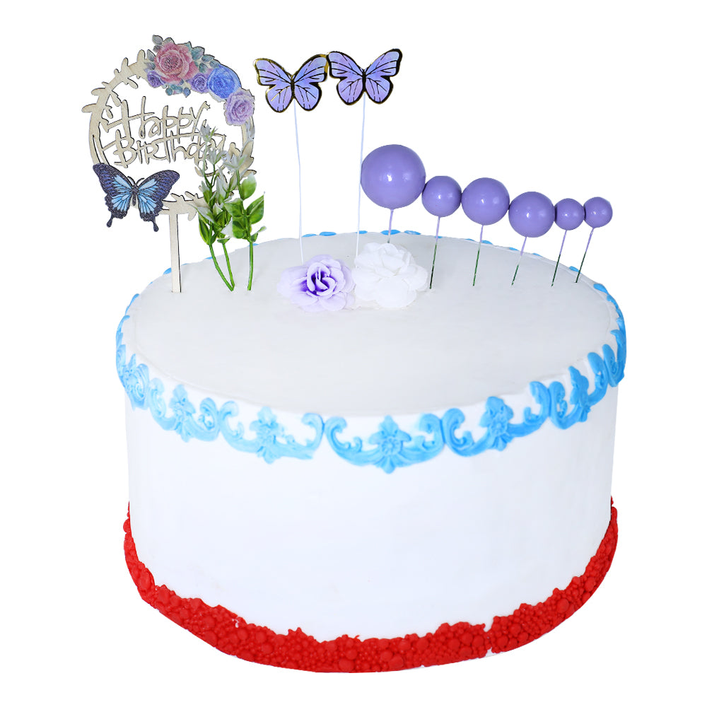 Happy Birthday Cake Topper With Faux Ball, Butterfly, And Flower 12Pcs Set (Purple)