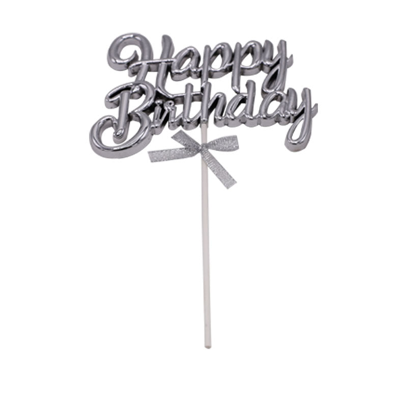 Happy Birthday Cake Topper Silver