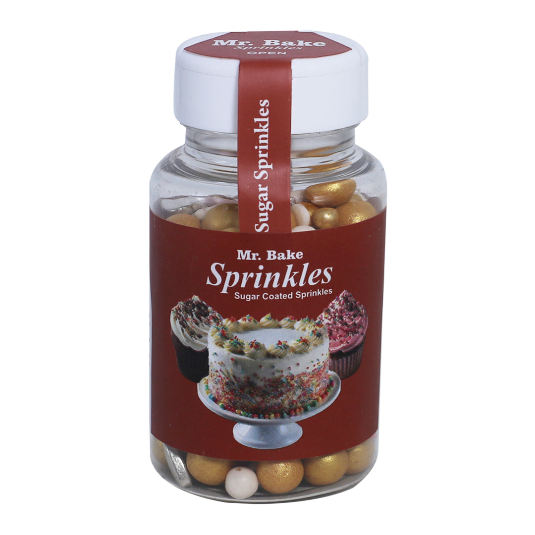 MR Bake Pearls & Balls Sprinkles – Gold, Pink & White  – 90g Jar