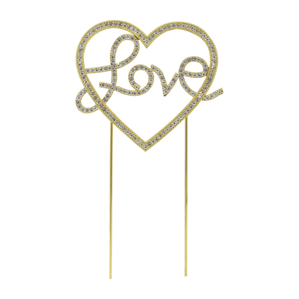 Love With Heart Cake Topper Golden With Silver Nugs
