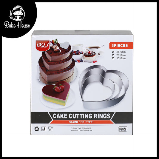 Heart Cake Cutting Ring Stainless Steel Large 3Pcs Set