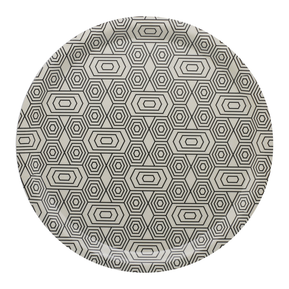 Geometric Pattern Bamboo Fibre Round Serving Tray 35cm