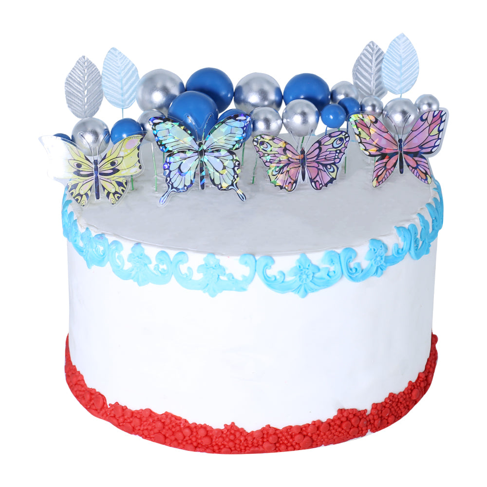 Blue And Silver Faux Ball Topper With Butterfly And Leaves 21Pcs Set