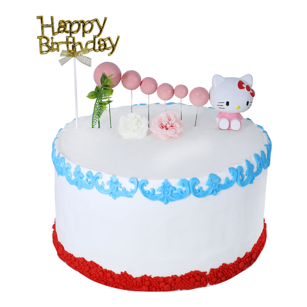Happy Birthday Cake Topper Golden With Faux Ball, Leave, Flower, And Hello Kitty 12pcs Set