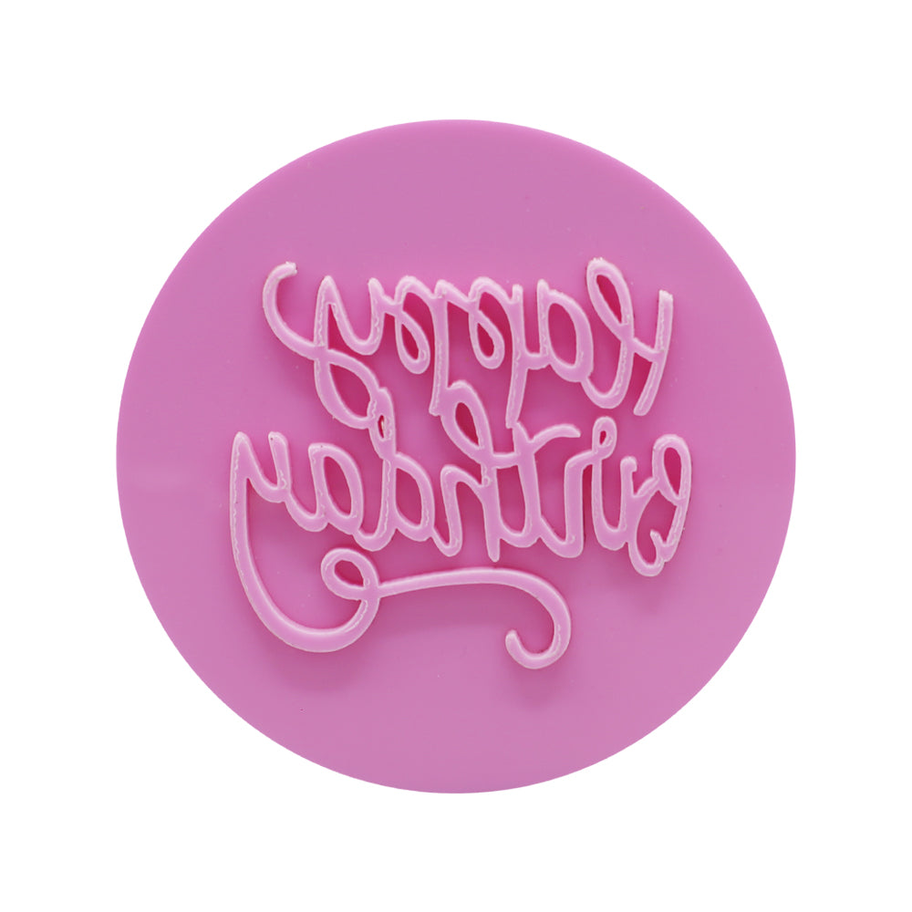 Happy Birthday Pink Fondant Stamp Plastic (Design 3)