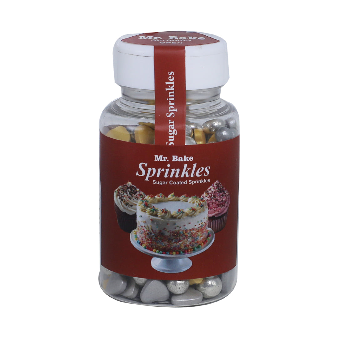 MR Bake Pearls,Hearts –  Silver & Golden (Mix Size) – 90g Jar