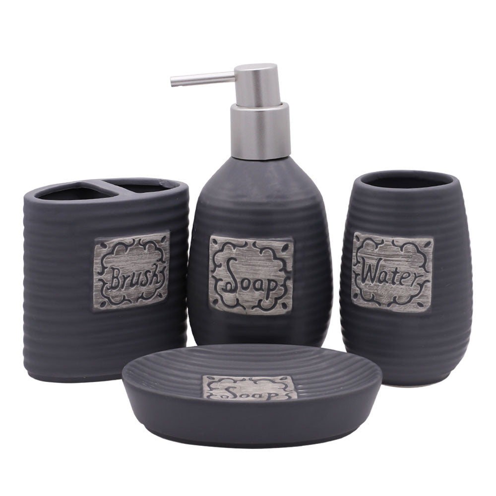 Oval Lines 4 Pcs Ceramic Bathroom Accessories Set