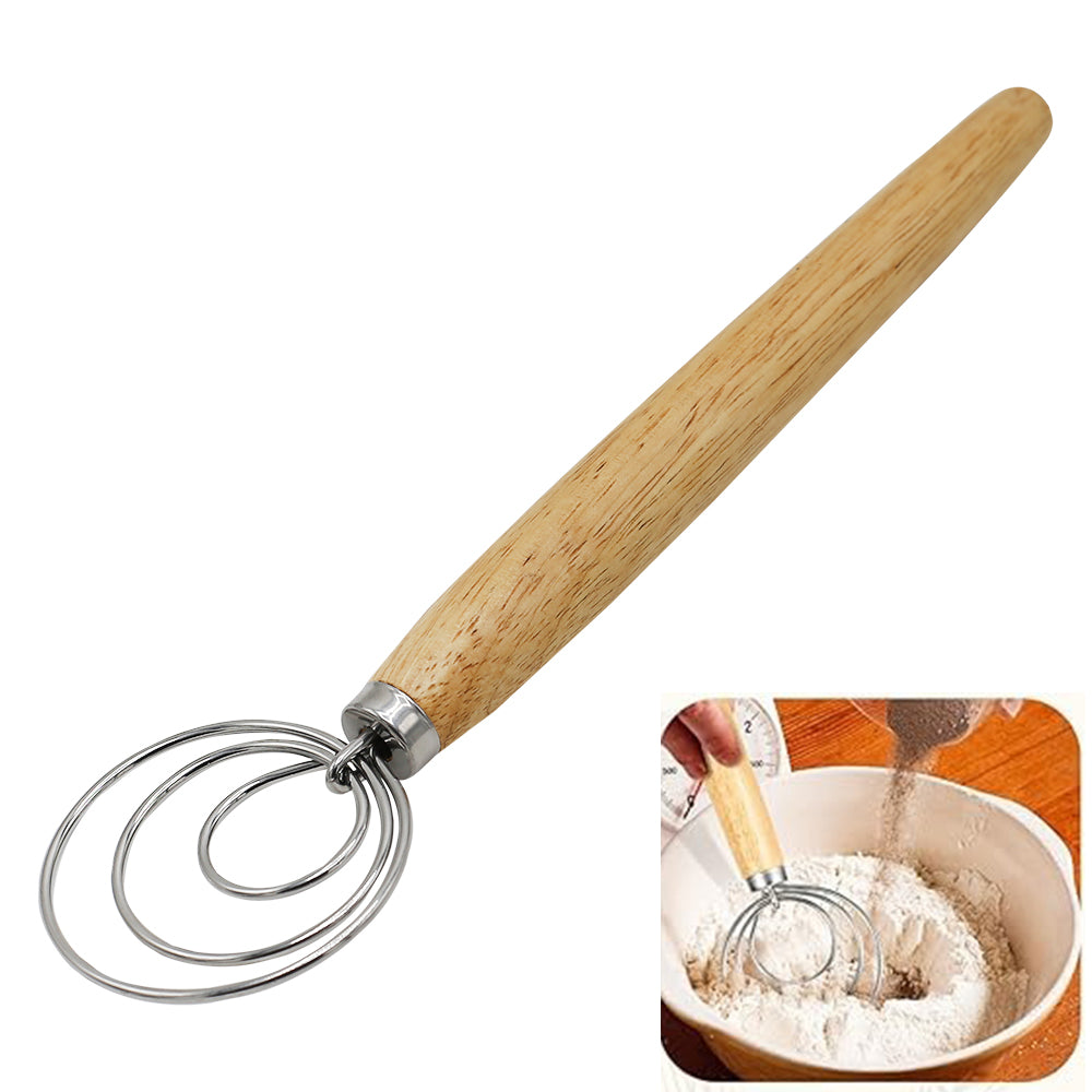 Danish Dough Whisk With Wooden Handle 12.5 Inch