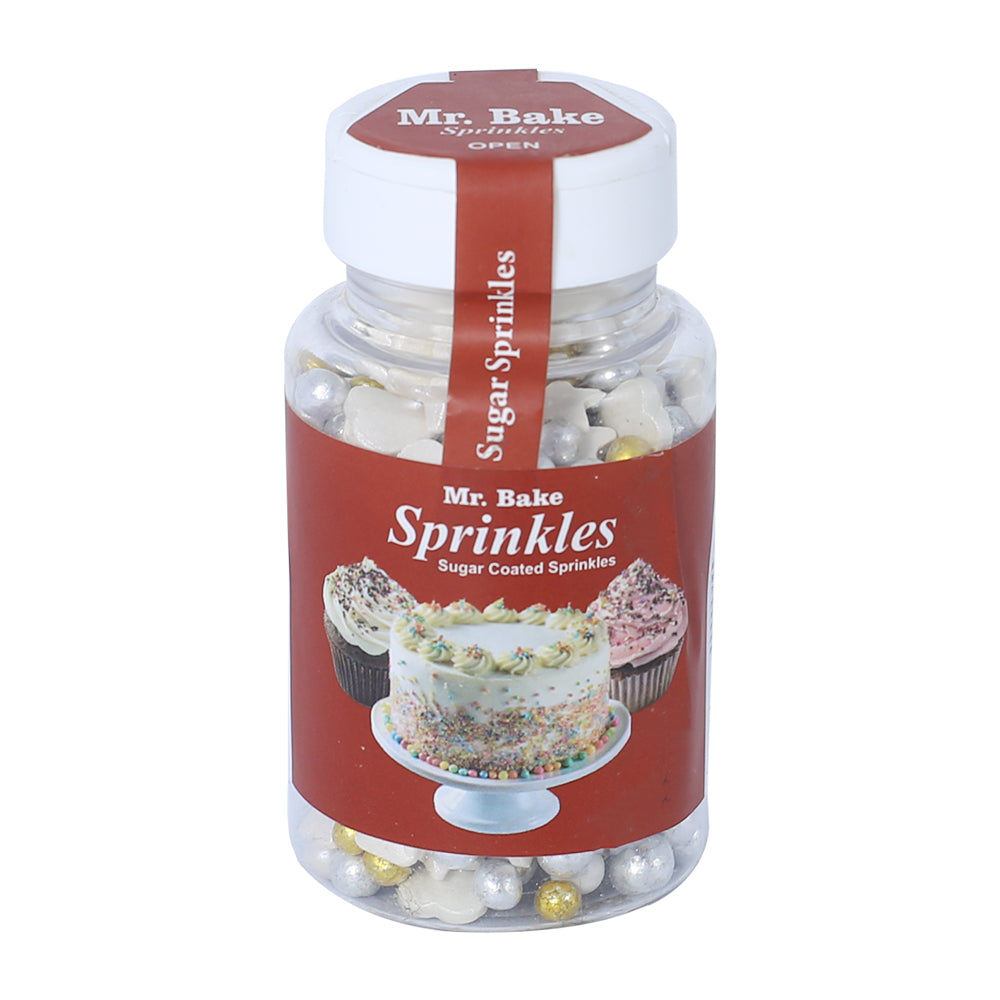 MR Bake Pearls,Hearts,Triangle,Square & Star Sprinkles –  Mix Color (Mix Size) – 90g Jar
