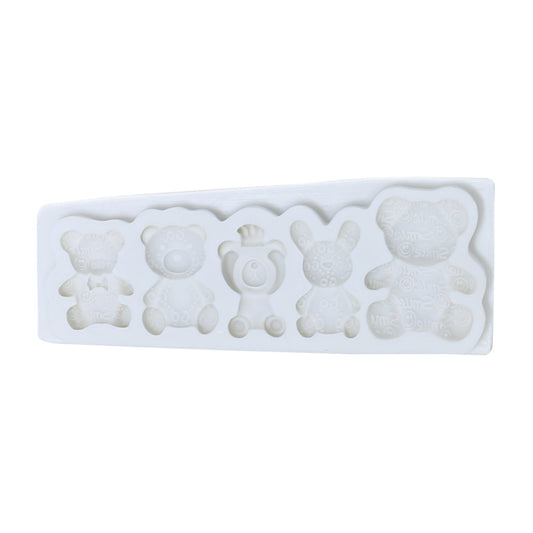 Teddy Bear Theme With Design Silicone fondant Mold 5 Cavity