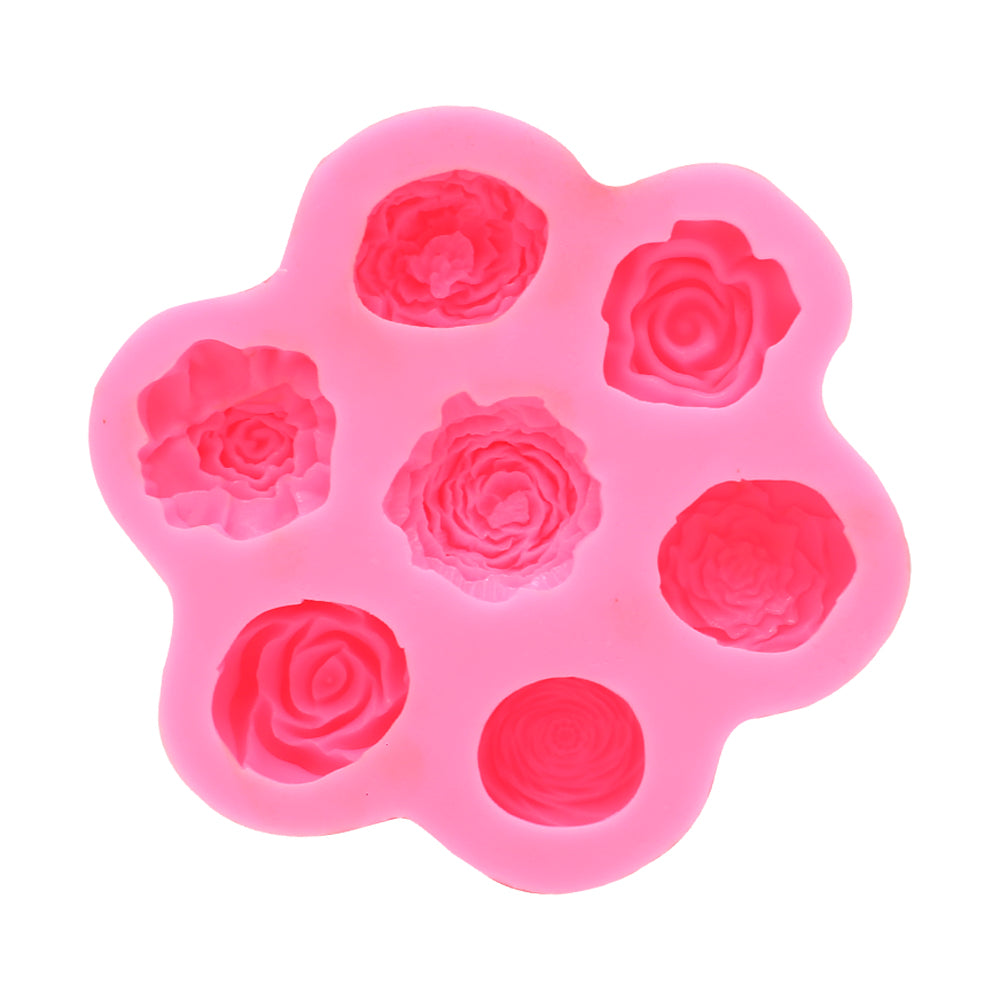Rose Flower Silicone Fondant Mold Round 7 Cavity