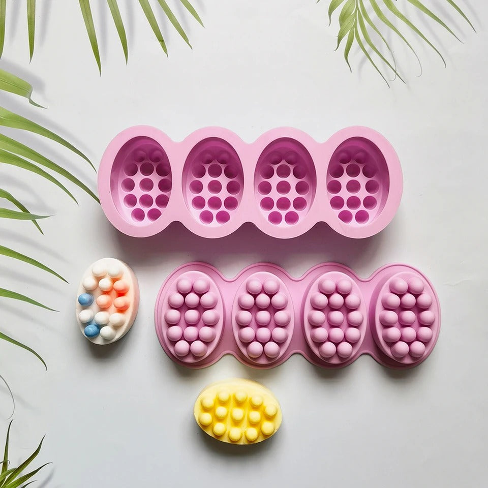 Oval Shape Silicone Massage Soap Mold 4 Cavity