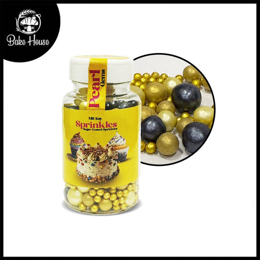 MR Kay Pearl Gems Sprinkles – Gold & Black Mix (Mix Size) – 90g Jar