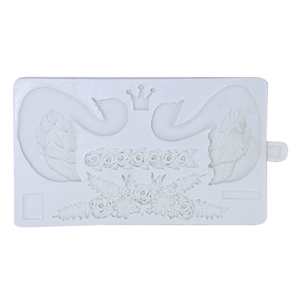 Swan And Rose Crown Silicone Fondant Mold