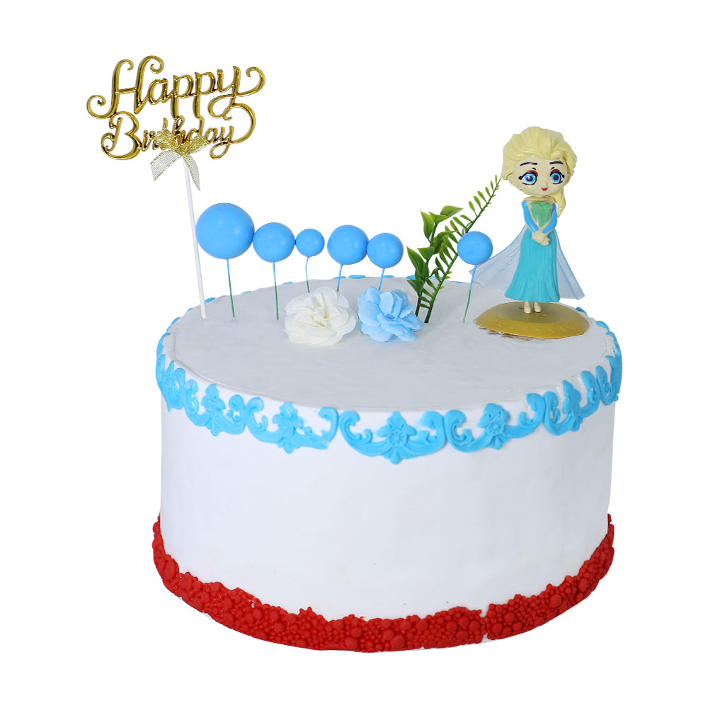 Happy Birthday Cake Topper Golden With Faux Ball, Leave, Flower, And Blue Doll 12Pcs Set