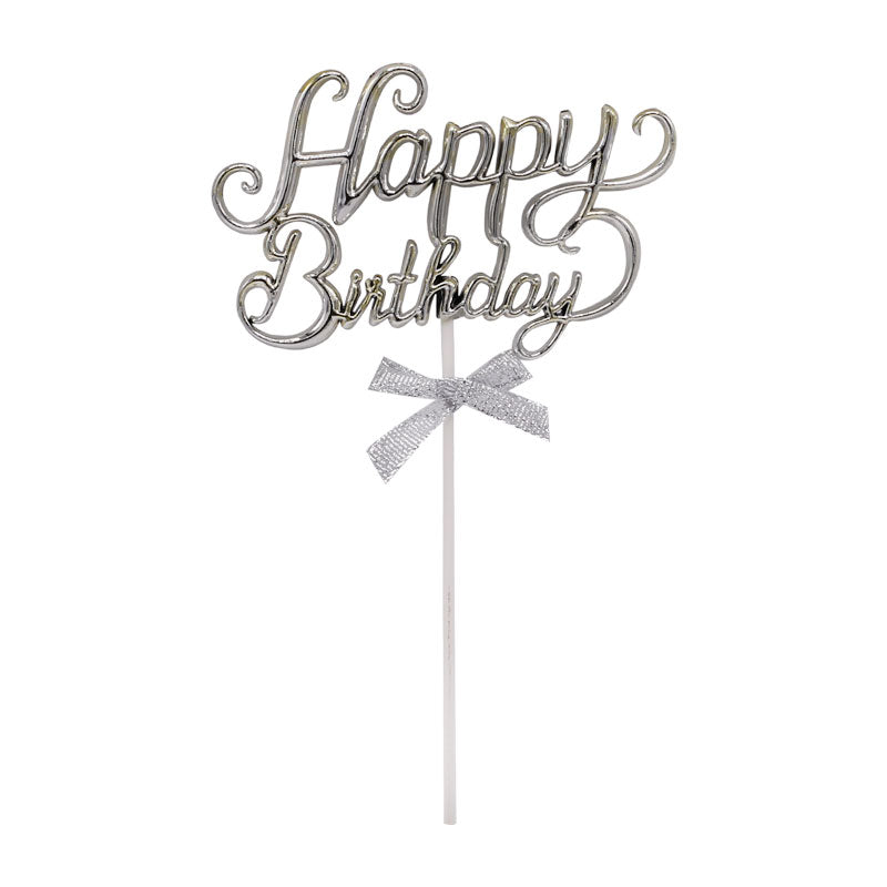 Happy Birthday Cake Topper Silver