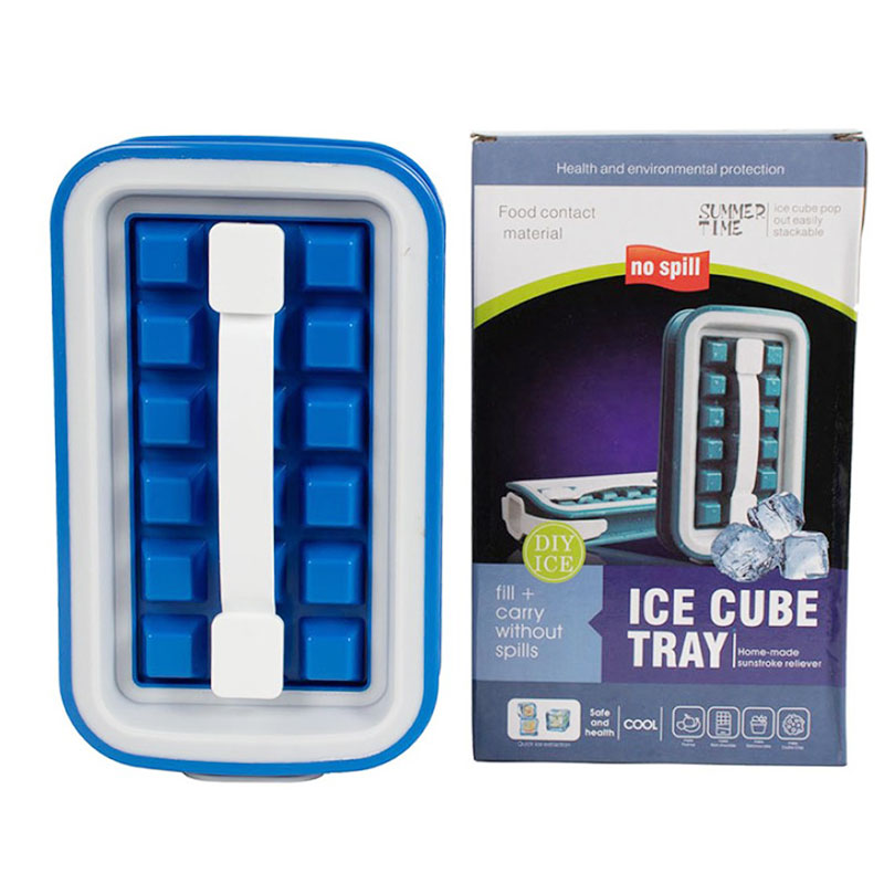 18 Cavity Two Sided Foldable Ice Cubes Tray & Pop Out Cubes Dispenser Bottle