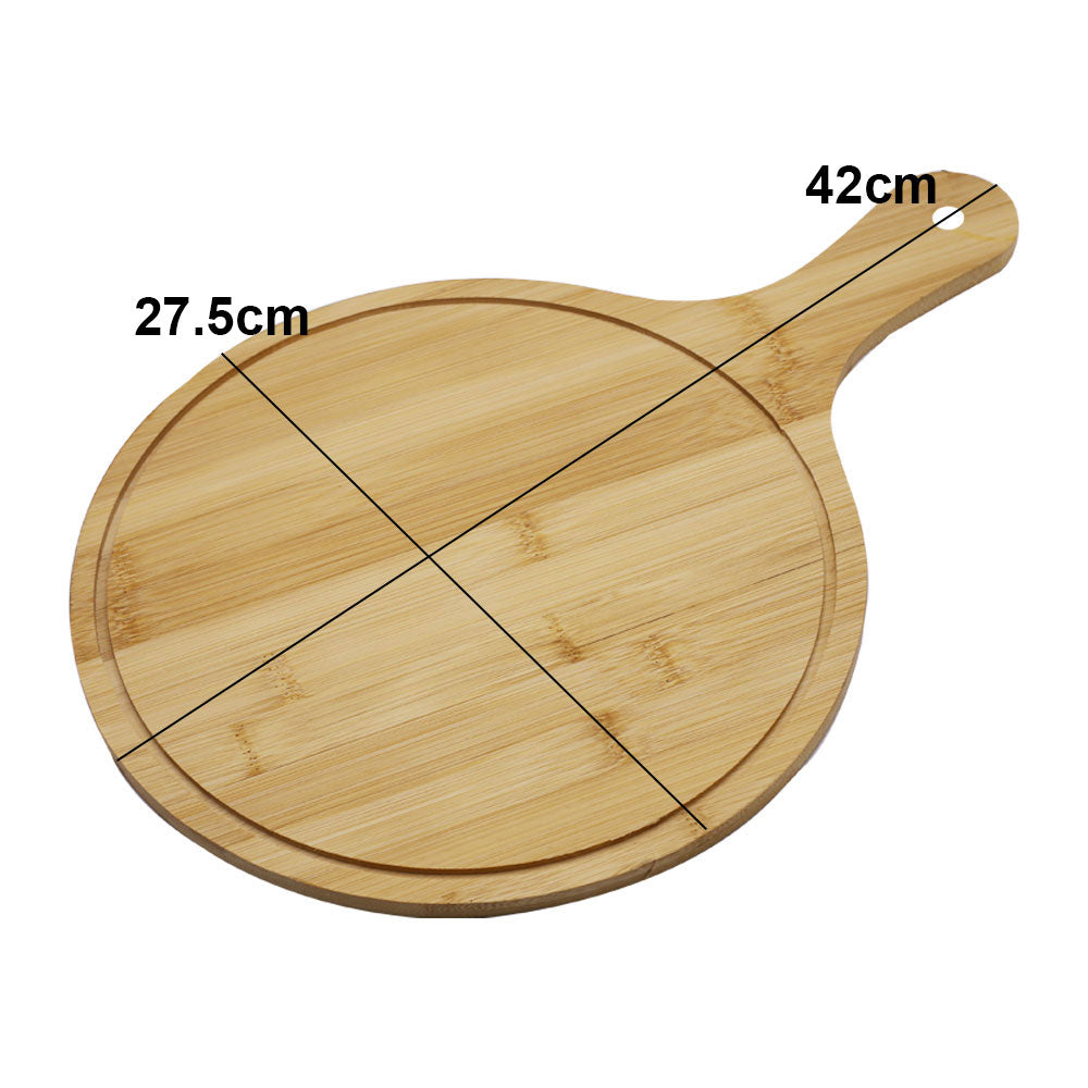 Round Wooden Pizza Serving Plate 27.5cm With Handle