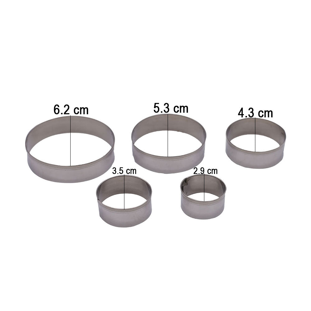Round Cookie & Fondant Cutter Stainless Steel 5Pcs Set