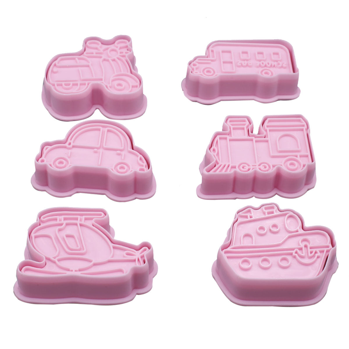 Transport Vehicle Cookie And Fondant Plastic Cutters With Stamps 6 Pcs Set