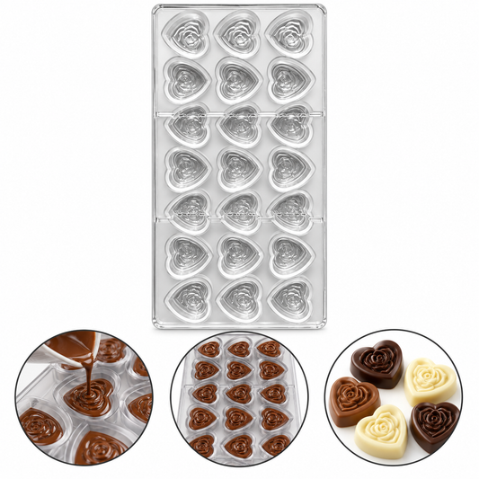 Rose Heart Shape Acrylic Chocolate Mold 21 Cavity
