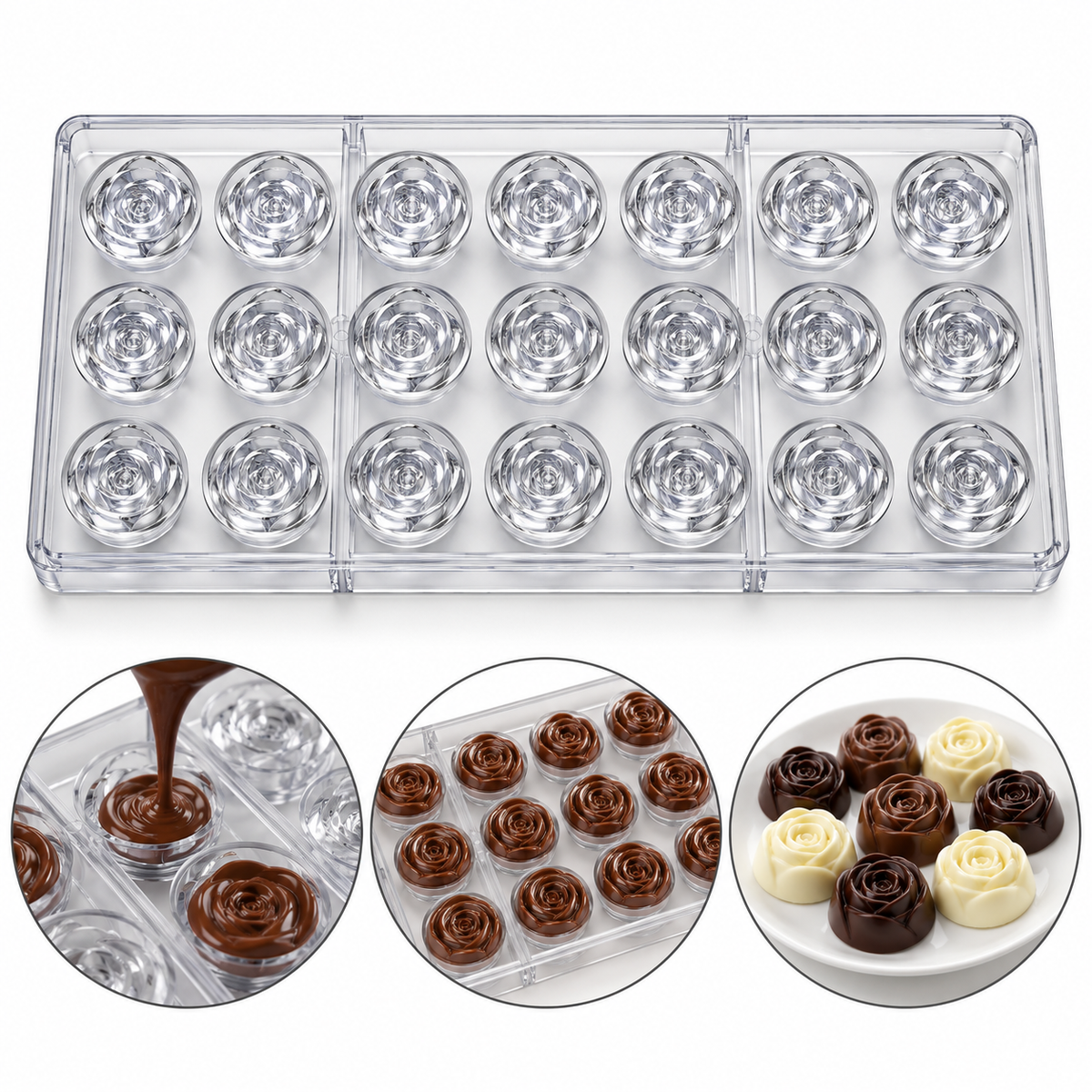Rose Shape Acrylic Chocolate Mold 21 Cavity