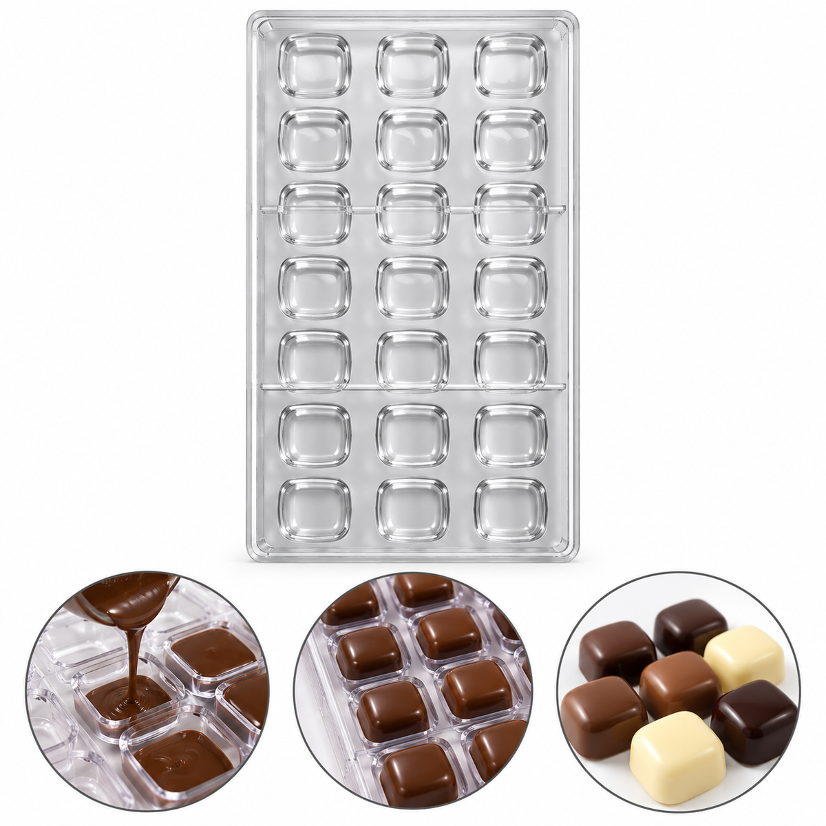 Rounded Square Shape Acrylic Chocolate Mold 21 Cavity
