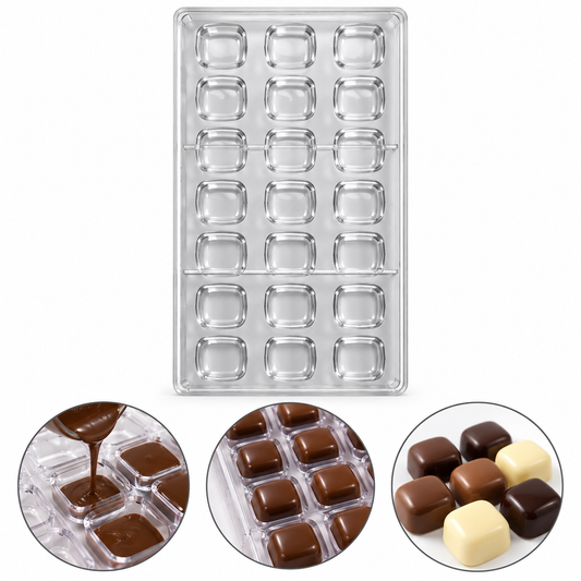 Rounded Square Shape Acrylic Chocolate Mold 21 Cavity