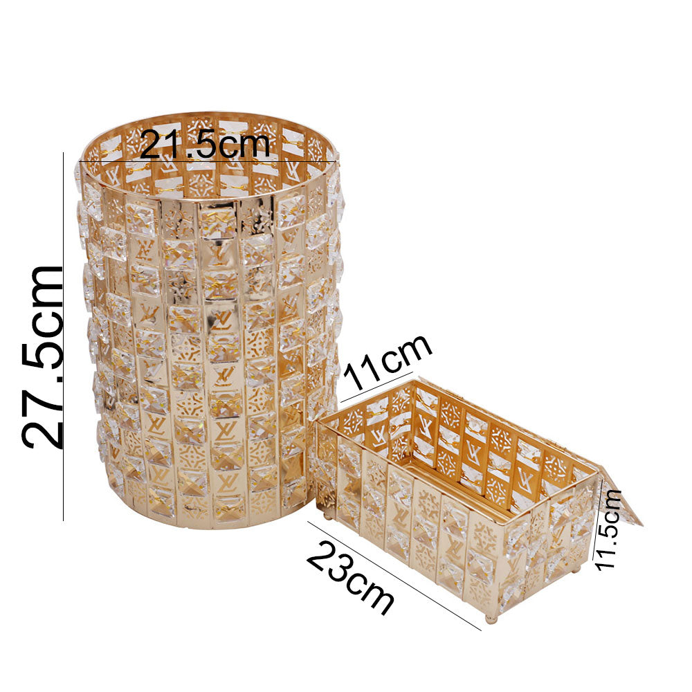 LV Square Stones Design Decor Fancy Dustbin And Tissue Box Holder Set