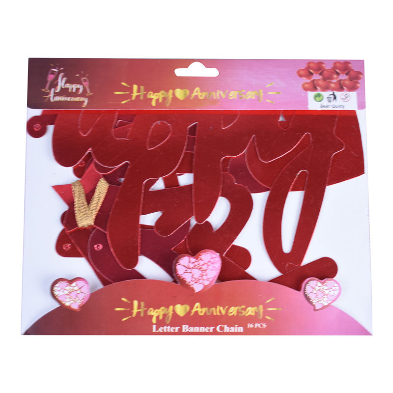 Red Color Cursive Writing Style Happy Anniversary Banner for Wedding Anniversary