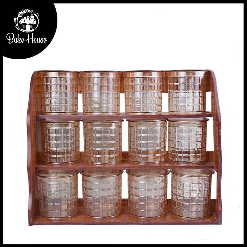 Galaxy Wood Masala Rack 12 Jars Set