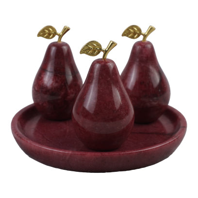 Decorative Marble Artificial Pear Fruit & Tray 4 Pcs Centrepiece Decoration Set