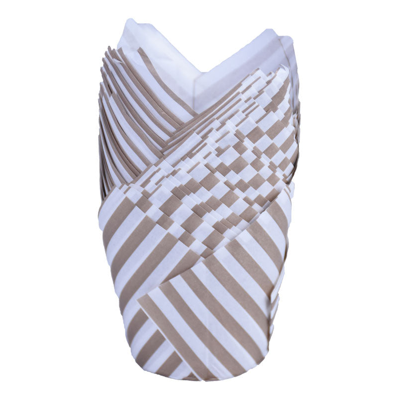 White Stripes Designed Tulip Cupcake Liner 50 Pcs Pack