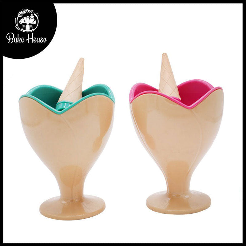 2Pcs Ice Cream Cup With Spoon Plastic