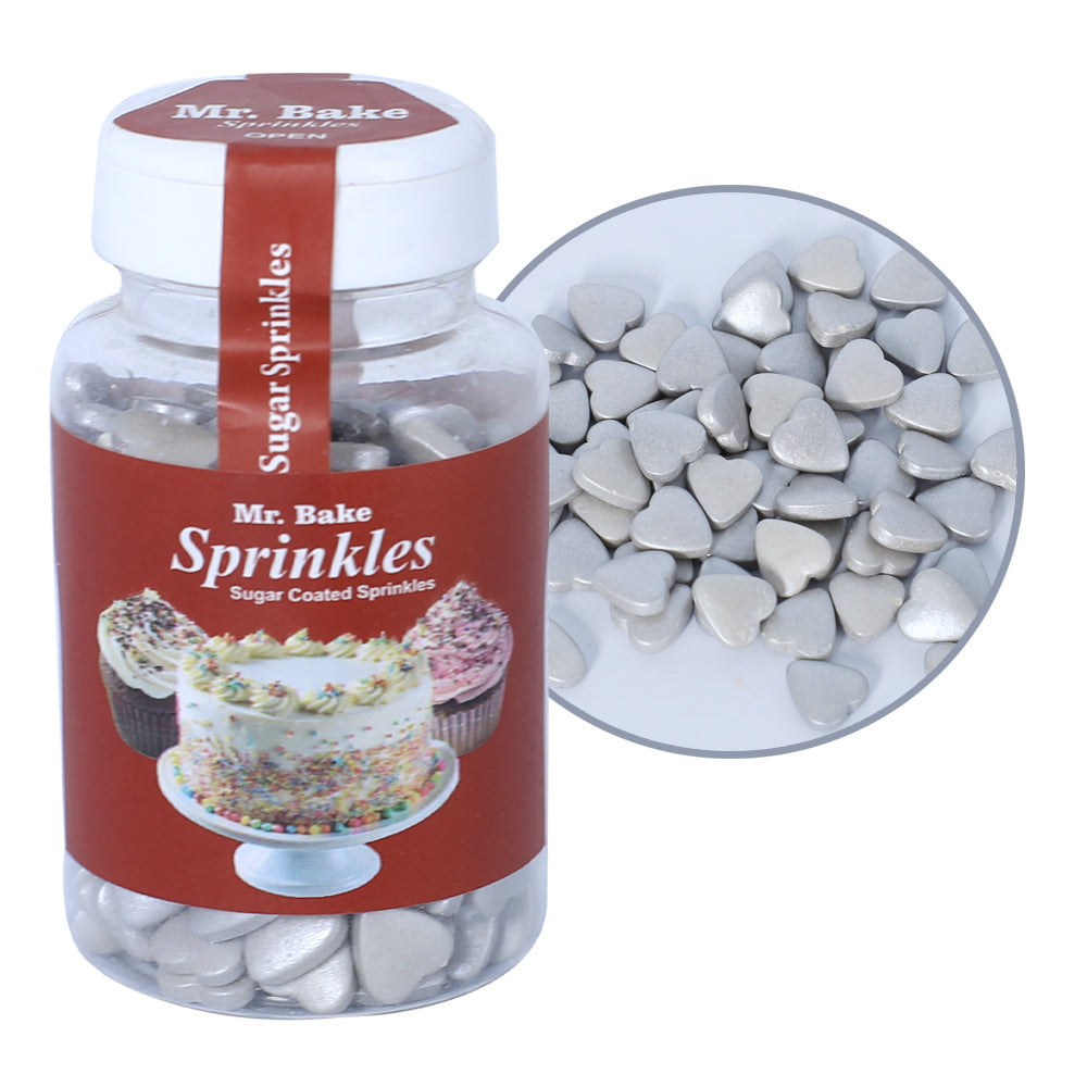 MR Bake Silver Heart Sprinkles  – 90g Jar