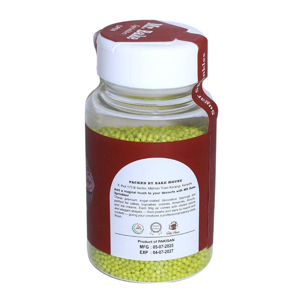 MR Bake Mini Light Green Pearls Sprinkles – 90g Jar
