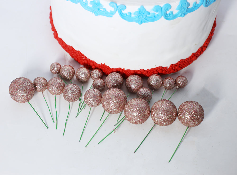 Glitter Dark Pink Ball Cake Topper 20Pcs Set