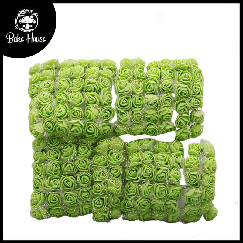 Artificial Paper Small Green Rose Flower Topper 144Pcs set