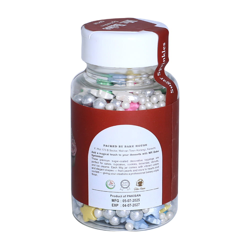 MR Bake Pearls & Stars Sprinkles –  Mix Color (Mix Size) – 90g Jar