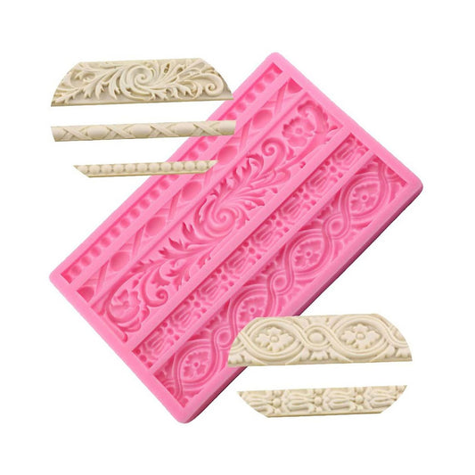 Baroque Scroll Relief Cake Border Silicone Mold 5 Cavity