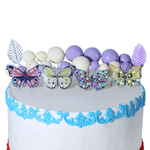 Purple And White Faux Ball Topper With Butterfly And Leaves 21Pcs Set